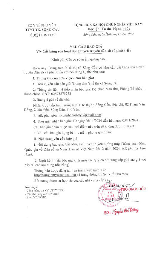 Thư mời báo giá băng rôn tuyên truyền dân số 26/12